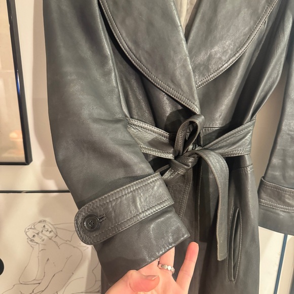 Vintage Gray Long Leather Trench Coat - women’s XS - Picture 4 of 16